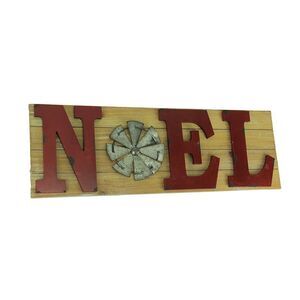 Zeckos - Distressed Look Holiday Word Sign Windmill Wall Hanging - Red - Noel